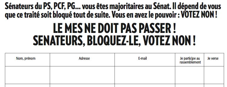Pétition à l'adresse des sénateurs