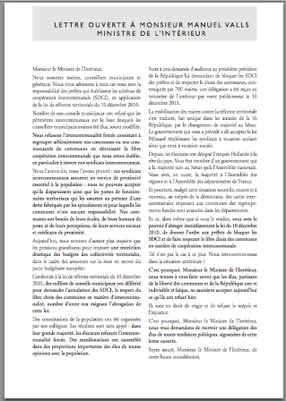 Lettre des maires à Valls