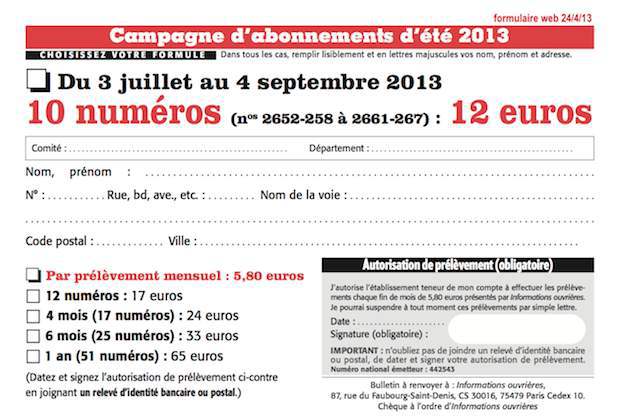 bulletin abonnement IO été