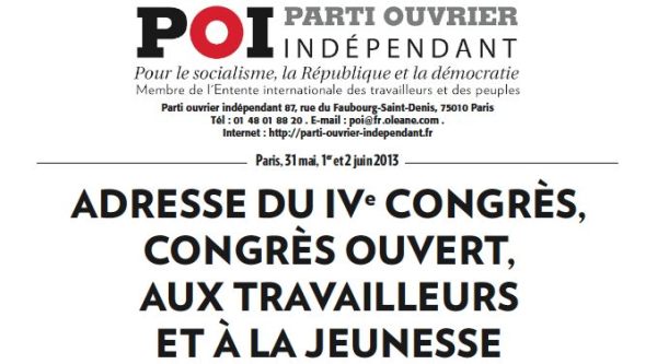 L'adresse du congrès du POI aux travailleurs et à la jeunesse